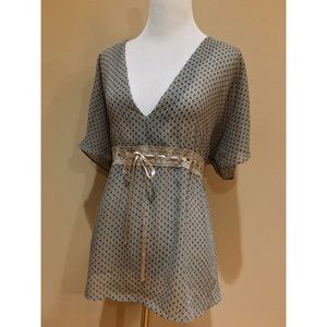 Nicole Crochet Ribbon Tie Empire Waist Kimono Top